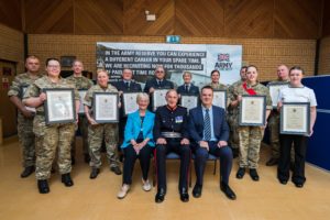 Group photo of all the award recipients with the Lord-Lieutenant and Lowland RFCA Chairman