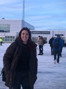 St Mirren FC Charity Foundation's Gayle Brannigan on arrival at Bardufoss Airport