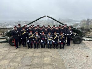 105 Regiment Royal Artillery gathered for the Royal Gun Salute at Edinburgh Castle