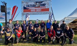 Members of the 32 Signal Regiment Team striking a pose at the starting line for Cateran Yomp