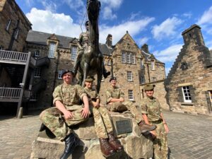 Cadets stand with Haig statue