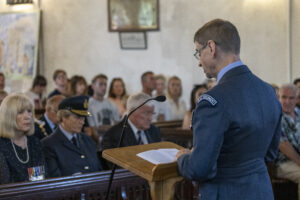 603 Squadron's Officer Commanding, Squadron Leader Derek read, addressing the congregation at All Saints Church in Staplehurst