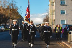 Greenock and District Sea Cadets taking part in a local Remembrance Sunday parade.