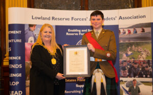 The Lord-Lieutenant for the City of Glasgow and Lord-Lieutenant's Cadet for 2022, Company Sergeant Major Scott Connor.