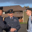 Left to right: Group Captain Khan, Squadron Leader Gray, Flight Sergeant Edwards and Flight Sergeant Moonie chatting together outside Artillery House