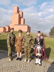 Captain Pounder of 215 Multirole Medical Regiment with Corporal Newton of 254 Regiment and two members of the Serbian Armed Forces at the Scottish Women's Hospitals Commemoration