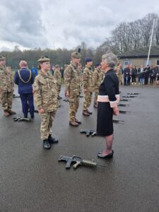 Lord Lieutenant for West Lothian Ms Moira Niven MBE inspecting the Cadets during their prize-giving ceremony